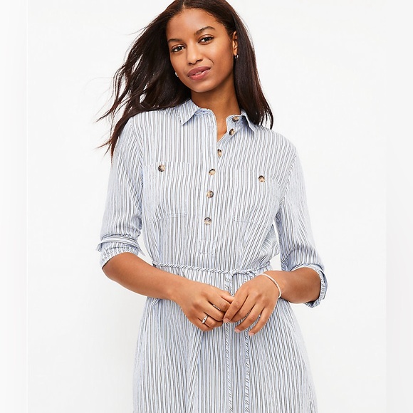 LOFT NWOT Petite Striped Pocket Shirtdress - Picture 2 of 10